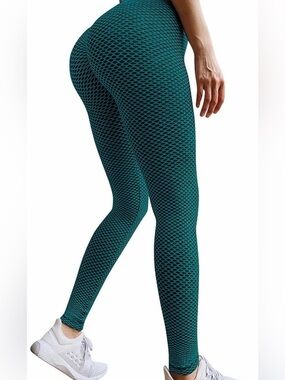 Teal Textured Scrunch Butt Leggings L EUC
